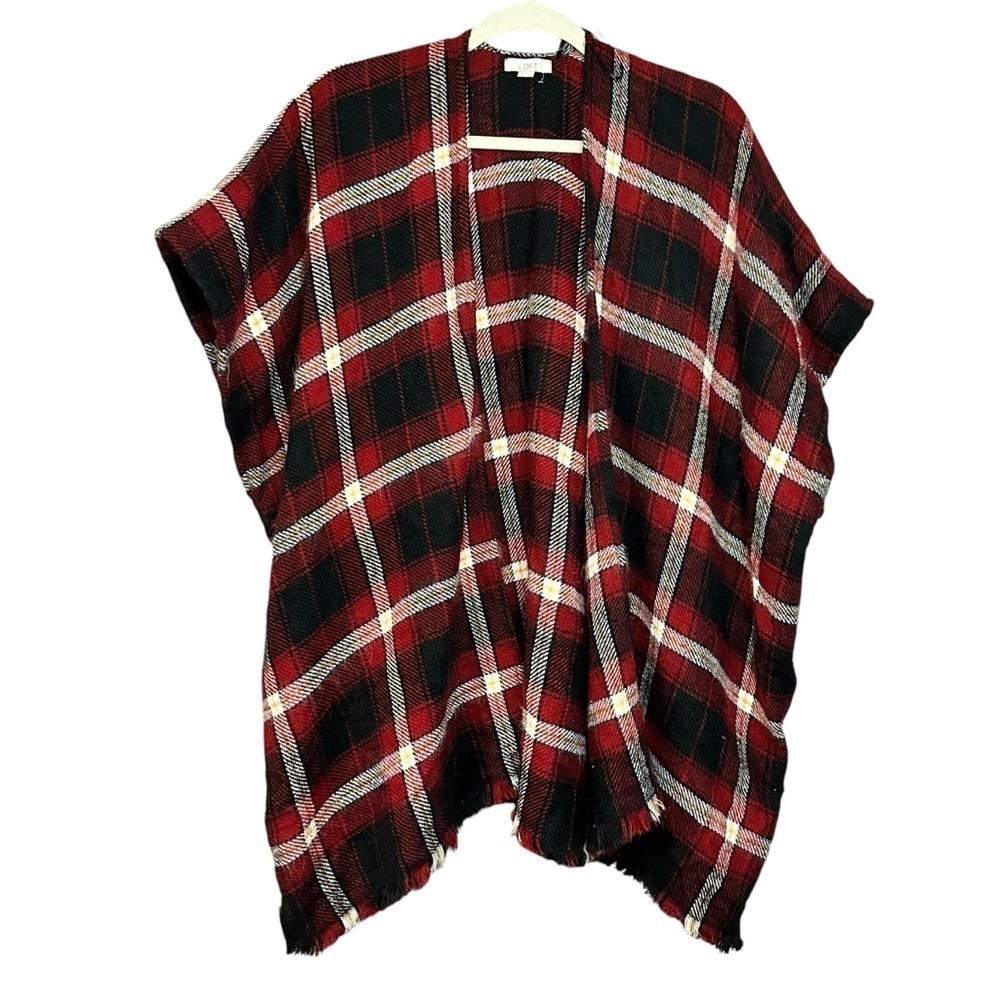 Loft Red and Black Plaid Poncho Size M/L